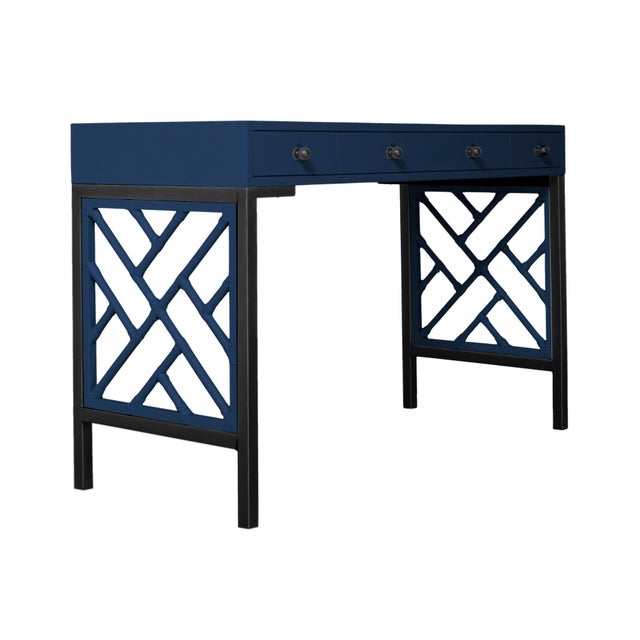 Chippendale Writing Desk - Navy For Sale - Image 9 of 9