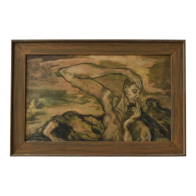 Vintage Gouache on Board Titled, "He," Dated 1969 For Sale