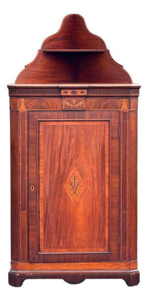 Mahogany Inlaid Corner Cabinet by Edwards & Roberts for Thomas Agnew & Sons, 1890s