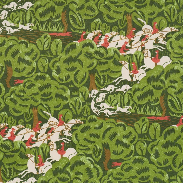 SAMPLE - Schumacher X The New Yorker Margaret Schloeman's Fox Chase Fabric In Forest For Sale