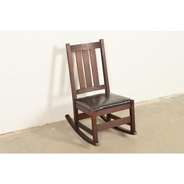 L. & J. G. Stickley Antique Mission Oak Arts & Crafts Rocking Chair, Circa 1910 For Sale - Image 12 of 12
