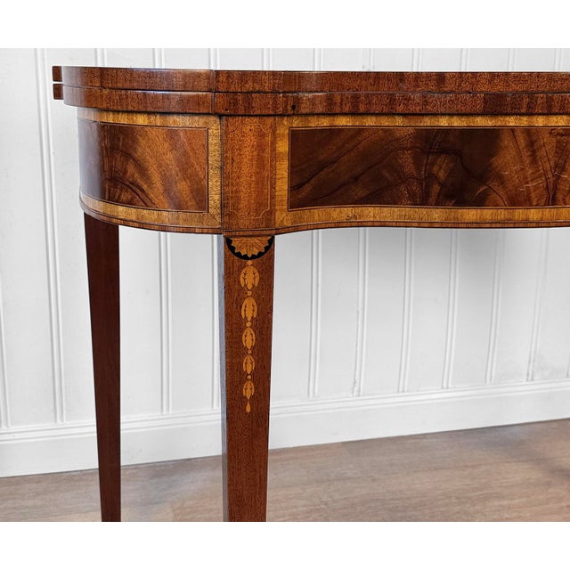 Antique Hepplewhite Inlaid Mahogany Expanding Half Moon Console Card Table For Sale - Image 11 of 15