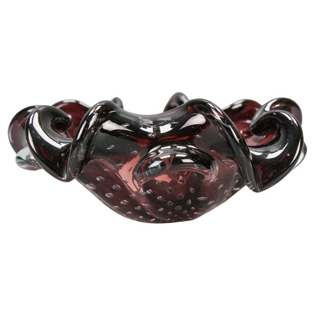 Mid-Century Dark Purple Murano Bubble Glass Bowl, Italy, 1960s For Sale