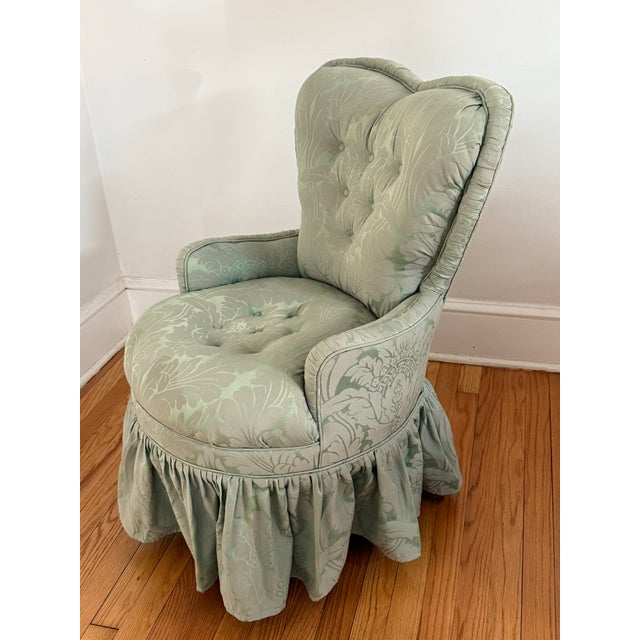 Petite Ladies Chair in Jacquard Damask Upholstery With Ruffled Skirt For Sale - Image 10 of 11