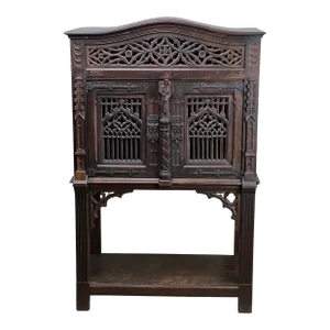 Antique 19th Century Belgian Gothic Revival Court Cupboard