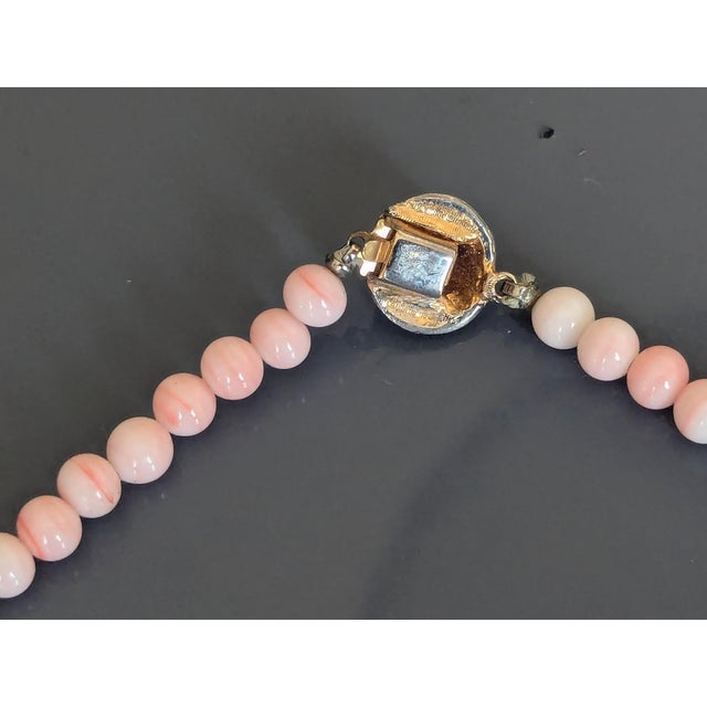 Antique 30" Angel Skin Necklace Coral With Gold Tone Clasp For Sale - Image 4 of 4