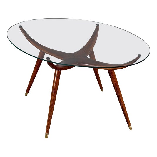 Oval Coffee Table in Walnut and Brass from Nicolay Diulgheroff, Italy, 1950s For Sale