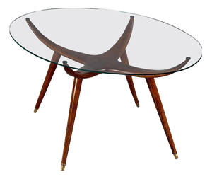 Oval Coffee Table in Walnut and Brass from Nicolay Diulgheroff, Italy, 1950s