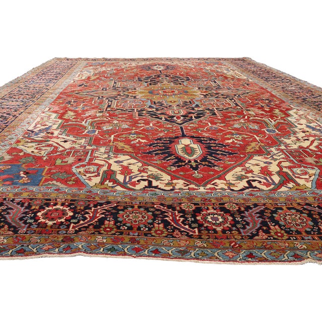 Jacobean Late 19th Century Persian Serapi Rug, 12'00 X 18'04 For Sale - Image 3 of 10