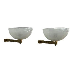 Pair of Mid-Century Brass and Murano Glass Wall Sconces 1960s
