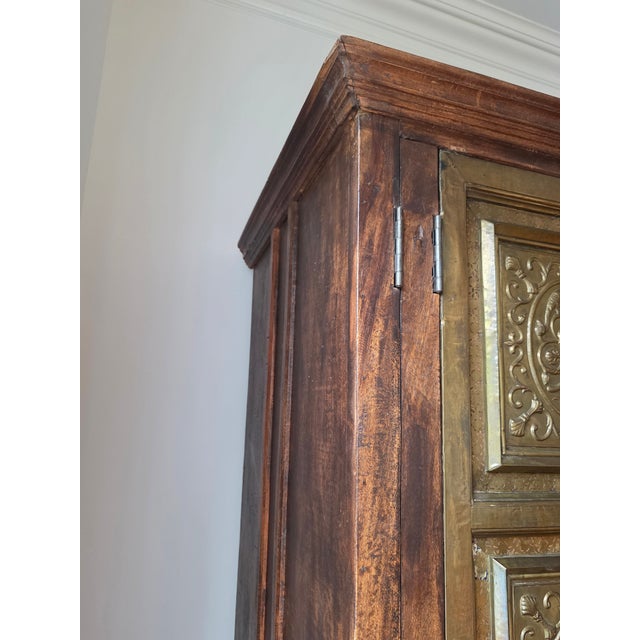Wood Rustic Haveli Brass Door Armoire Cabinet For Sale - Image 7 of 14