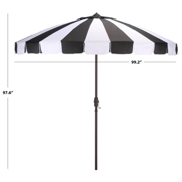 Modern Buti 9 Ft Crank Umbrella, Black Cabana Stripe/Brown Pole For Sale - Image 3 of 9