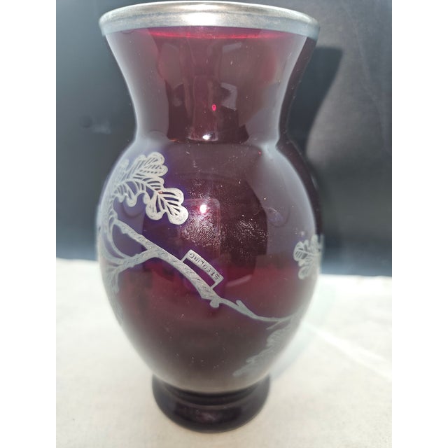 Mid-Century Modern Vintage American Silvered Ruby Red Glass Floral Vase For Sale - Image 3 of 4