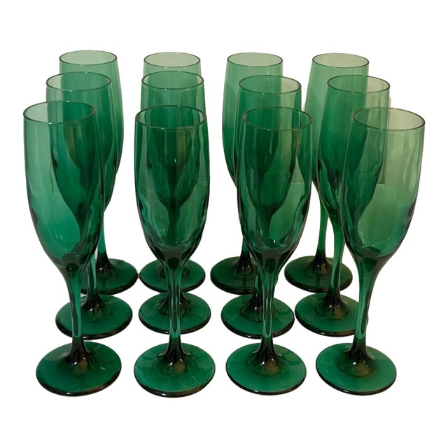 Libbey Juniper Green Champagne Flutes - New in Box, S/12 For Sale