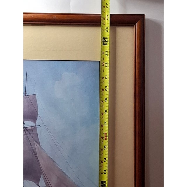 Late 20th Century Antoine Roux Maritime Print French 74 Mont Blanc Marseille Ship 1803 Framed For Sale - Image 10 of 11