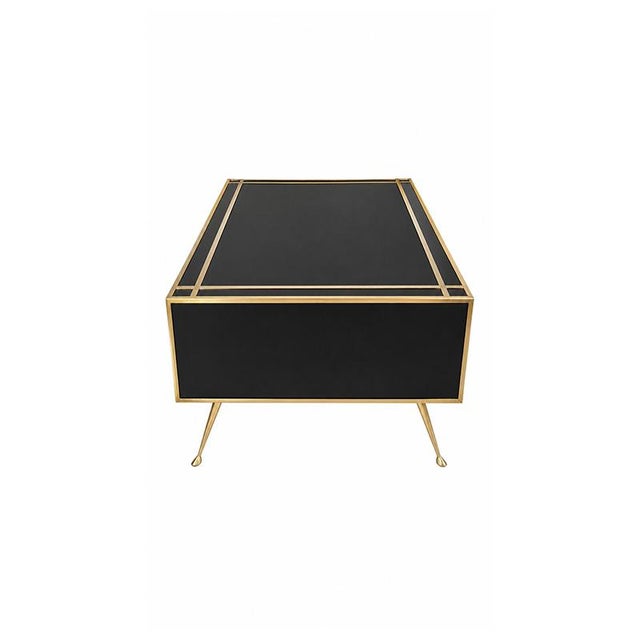 Black Glass and Brass Coffee Table, 1980s For Sale - Image 3 of 7