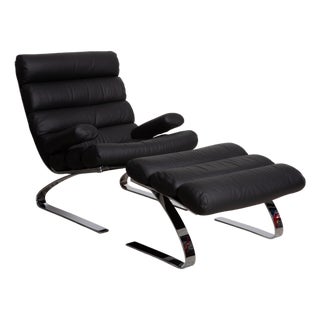 Set of Leather and Chrome Sinus Armchair and Ottoman from COR For Sale