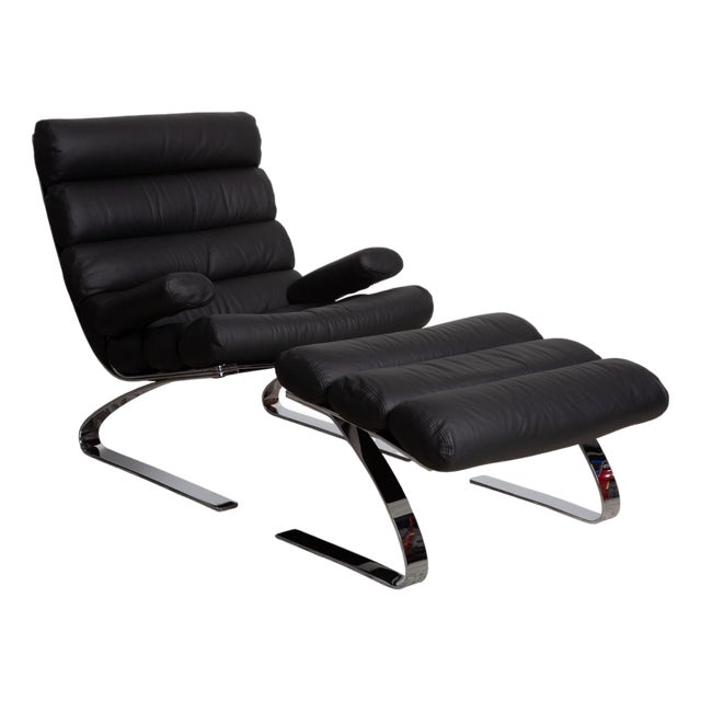 Set of Leather and Chrome Sinus Armchair and Ottoman from COR For Sale