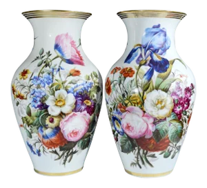 Porcelain Large Botanical Vases - A Pair