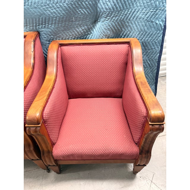 Dark Pink Pair of Vintage Biedermeier Style Upholstered Club Chairs With Pink Diamond Upholstery For Sale - Image 8 of 12