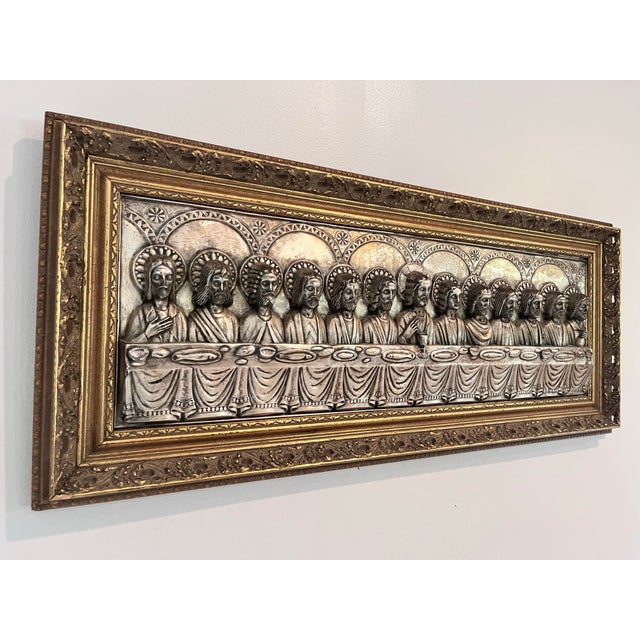 Spanish Signed J. Hidalgo Egido 1965 Spanish Last Supper Metal Relief Wall Plaque For Sale - Image 3 of 12