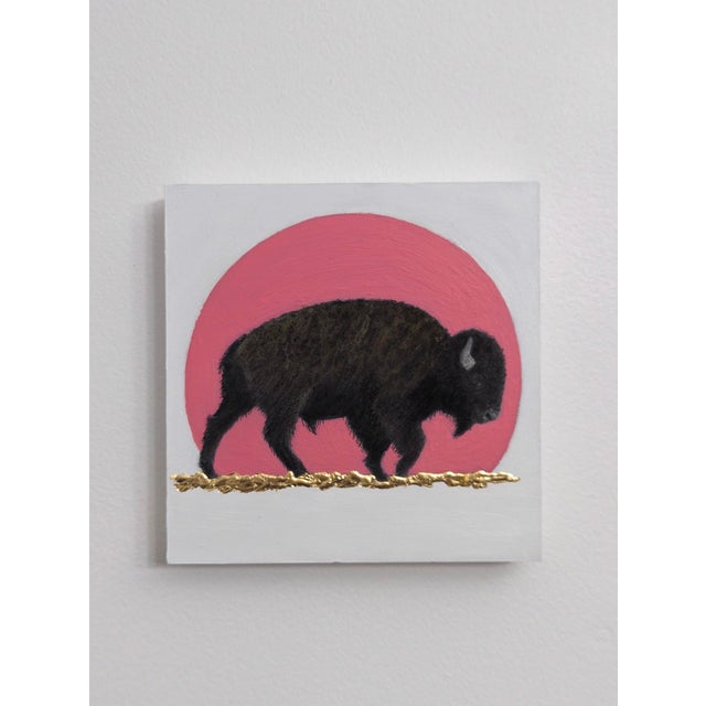 Rose Sunset by Tammy Liu-Haller | Charcoal, pastel, ink, acrylic on panel depicting a bison silhouette. For Sale