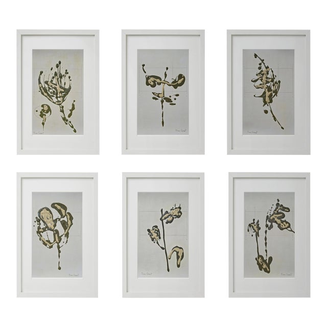 Set of 6 - One-of-a-Kind Dark Green & Cream Botanical Organic Modern Original Oil Paintings / Contemporary Herbarium / Floral / Earth Tones For Sale