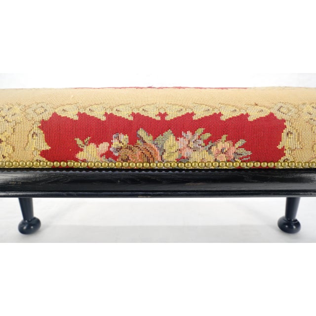 Mid 20th Century Tapestry Upholstery Massive Turned Black Lacquer Legs Window Bench MINT For Sale - Image 5 of 14