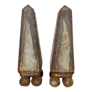 Pair, Vintage Distressed Tole Obelisk Form Sculptures