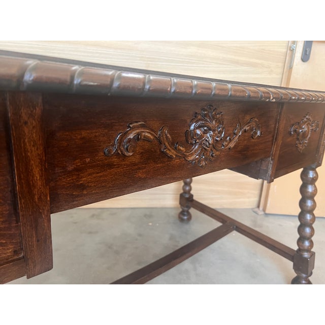 19th Century Spanish Baroque Style Oak Library Table or Desk For Sale - Image 9 of 11