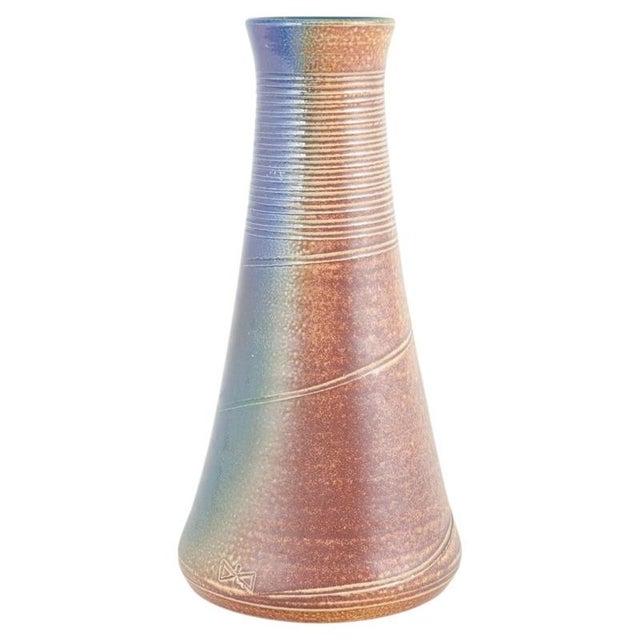 1980s Swedish Studio Potter Tall Conical Stoneware Vase with Multicoloured Glaze, 1980s For Sale - Image 5 of 5