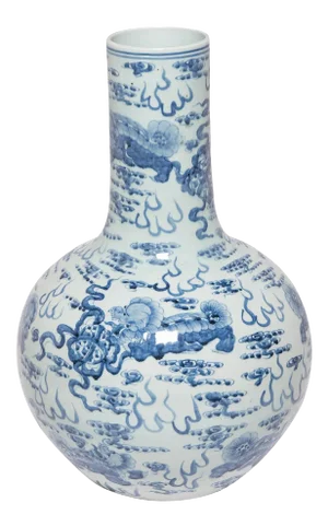 Large Blue and White Celestial Ball Vase with Fu Dogs