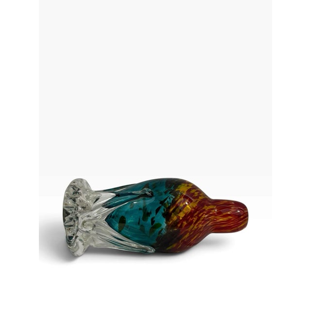 2000 - 2009 Signed Studio Art Glass Vase Teal and Flame Spatter Pulled Foot 2001 For Sale - Image 5 of 8