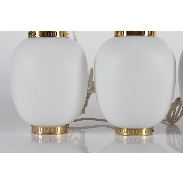 Gold Opaline Glass and Brass Pendant Lamp by Bent Karlby for Lyfa, 1960s, Set of 4 For Sale - Image 8 of 11