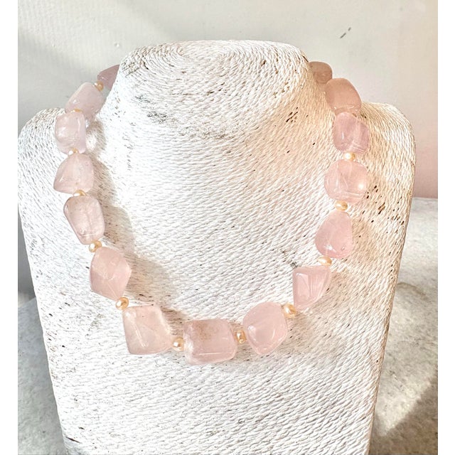 Chunky Rose Quartz Beaded Necklace With Sterling Silver Clasp For Sale - Image 4 of 4