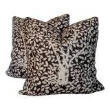 Quadrille Arbre De Matisse Tint on Brown Linen Pillows - Double Sided Pair For Sale