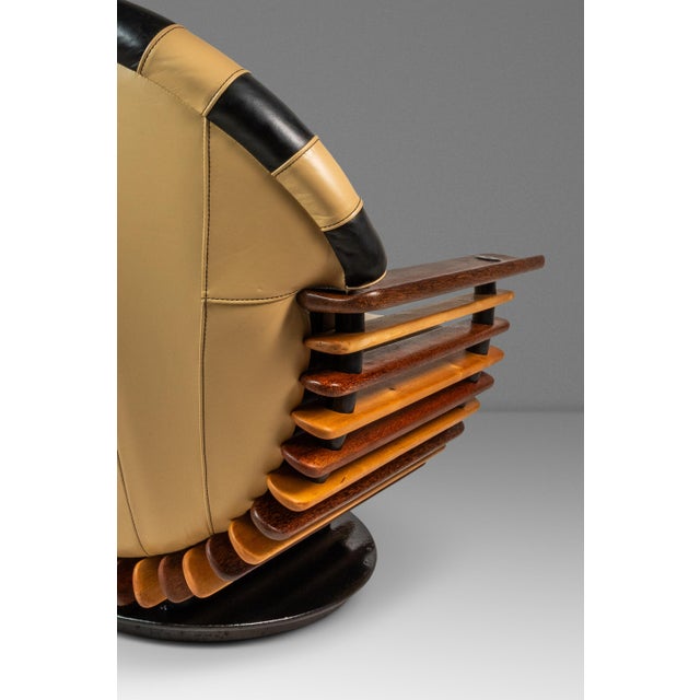 Rare Art Deco Organic Modern "Luxor" Armchair / Lounge Chair in Leather, Spruce & Palmwood Attributed to Pacific Green, Australia, C. 2000s For Sale - Image 16 of 18