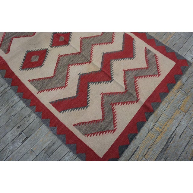 Awesome Ivory Background Color and Tribal Geometric Design Antique American Navajo Flatweave Rug For Sale - Image 18 of 18