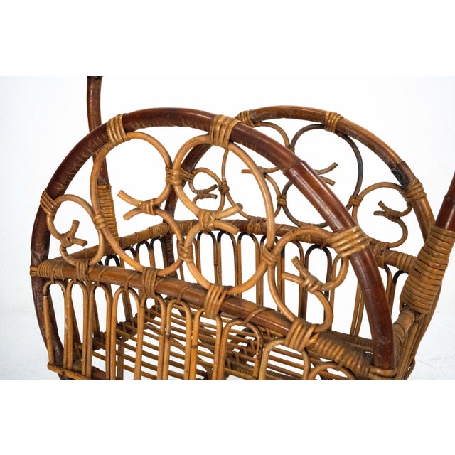 Italian Bamboo & Rattan Magazine Rack, 1950s For Sale - Image 13 of 14