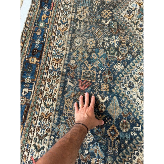 Vintage Shiraz Village Life with Coastal Color Palette Rug - 5 x 6.9 For Sale In Milwaukee - Image 6 of 11