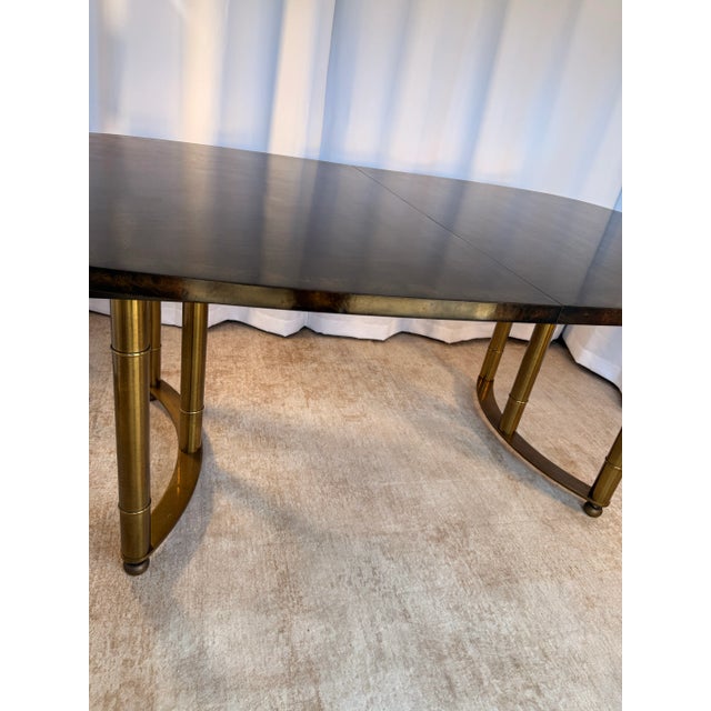 Wood Mastercraft Walnut and Brass Dining Table With 2 X 20 Inch Leaf Extensions For Sale - Image 7 of 12