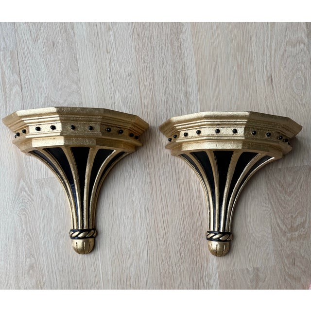 Pair of Large Vintage Gilt & Ebonized Wood Wall Brackets For Sale - Image 9 of 9