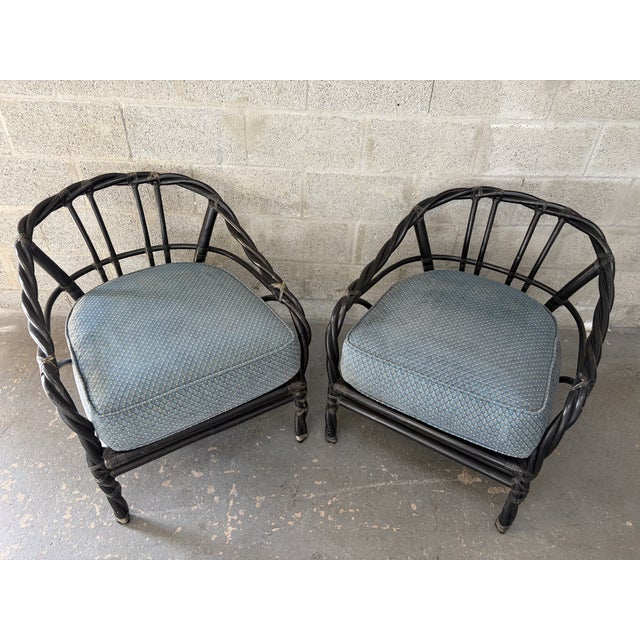 1980s A Pair of Coastal Stylle Rattan Lounge Chairs by McGuire. Circa 1980s. For Sale - Image 5 of 18