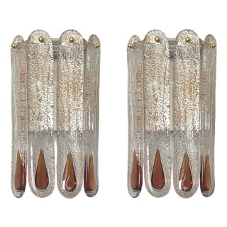 Italian Amber Murano Glass Wall Sconces from Mazzega, 1970s, Set of 2 For Sale