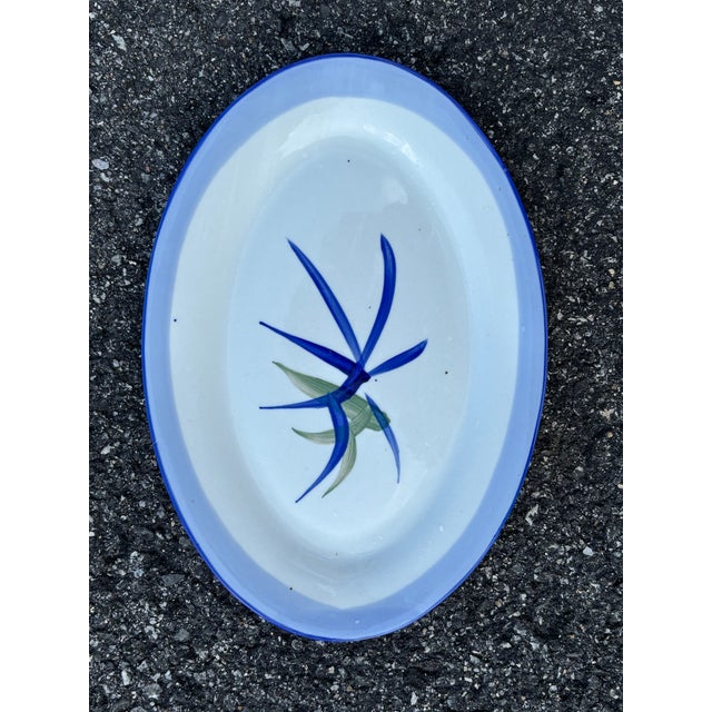 Portuguese Platters - Set of Six Unique Ceramic Artisan Painted Floral Designs - Oval, Mid 20th C. For Sale - Image 4 of 9