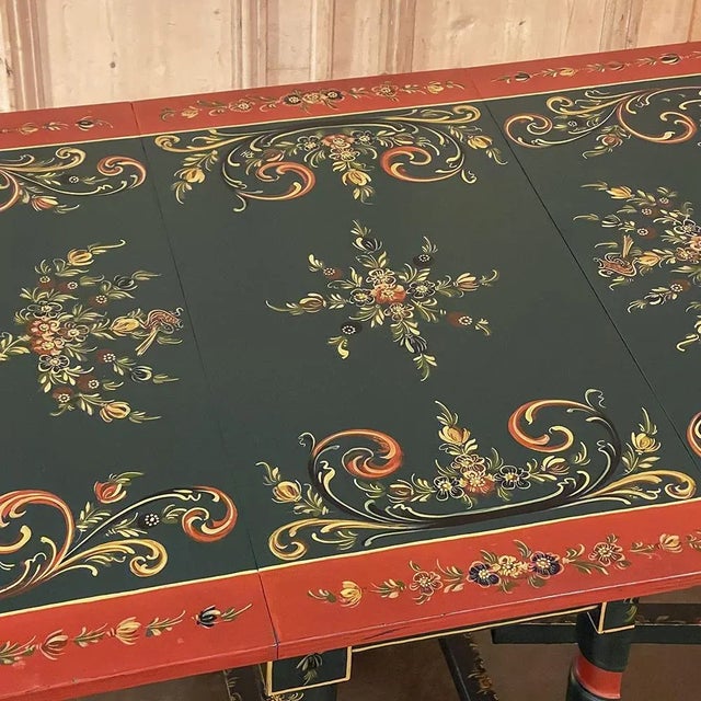 19th Century Swiss Hand-Painted Drop Leaf Table For Sale - Image 9 of 13