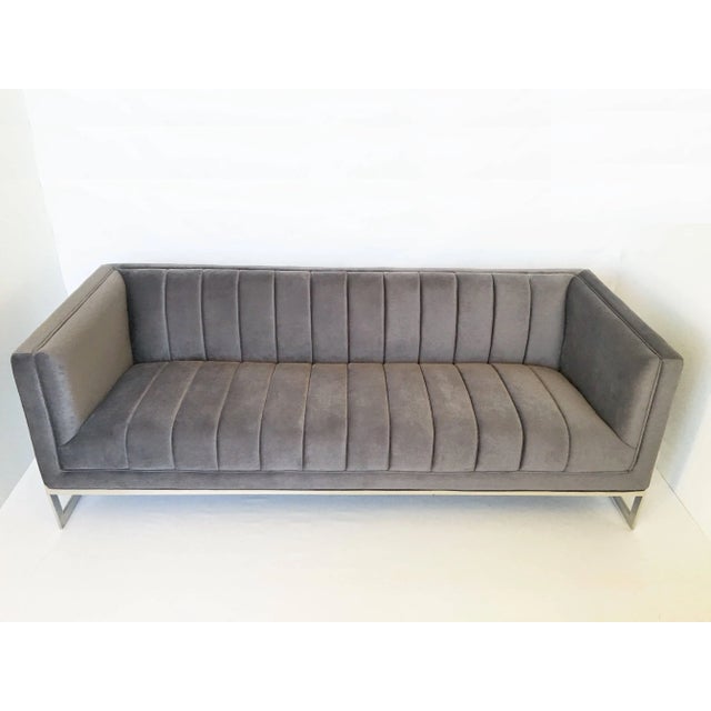 Mid-Century Modern Channel Design Floating Flat Bar Chrome Frame Sofa For Sale - Image 10 of 10