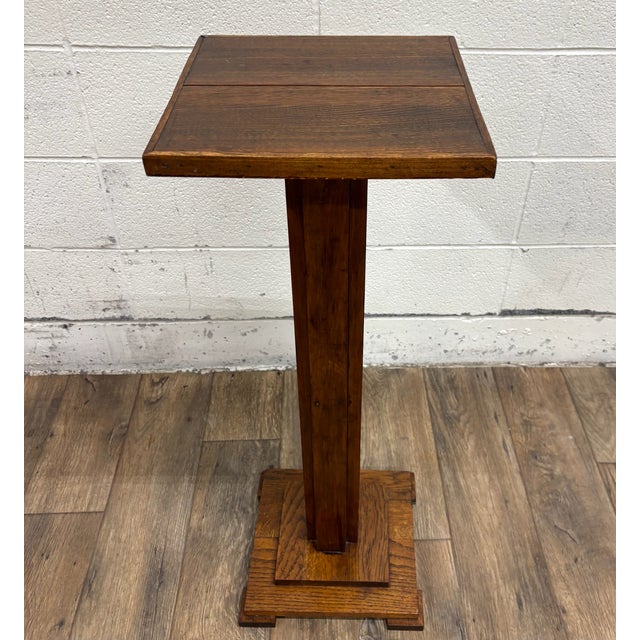Antique Mission Arts and Crafts Oak Pedestal Plant Stand Statue Pedestal For Sale In Kansas City - Image 6 of 9
