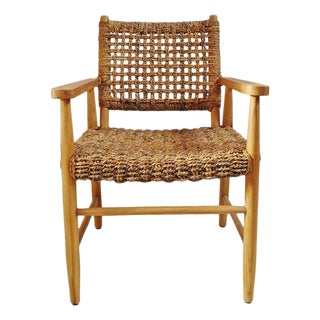 Banana Weave & Teak Arm Chair For Sale