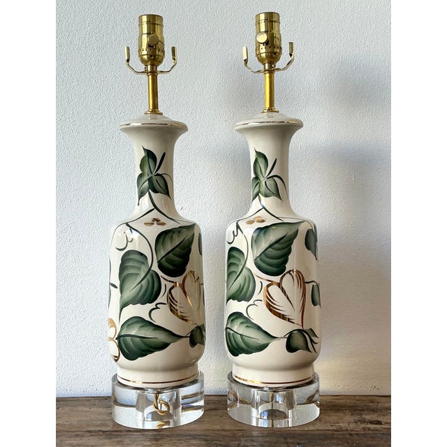 Late 20th Century Vintage Glazed Ceramic Ivy Lamps - A Pair For Sale - Image 5 of 12